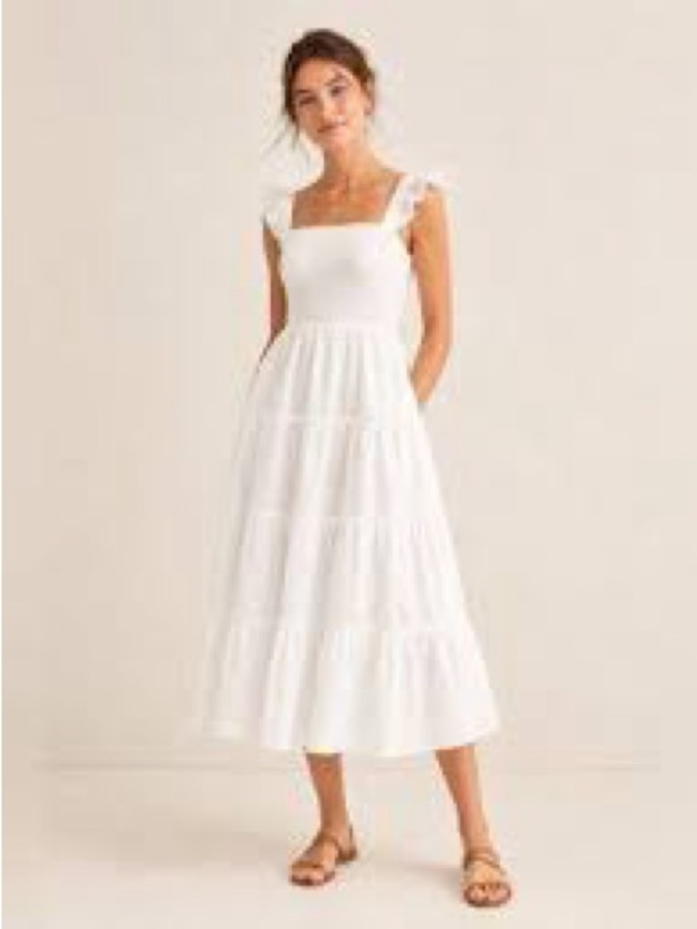 White Dotted Swiss Tiered Midi Dress